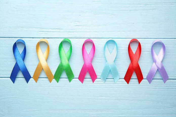 1564226551 Colorful awareness ribbons on light wooden background