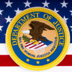 Department of Justice seal on American flag background