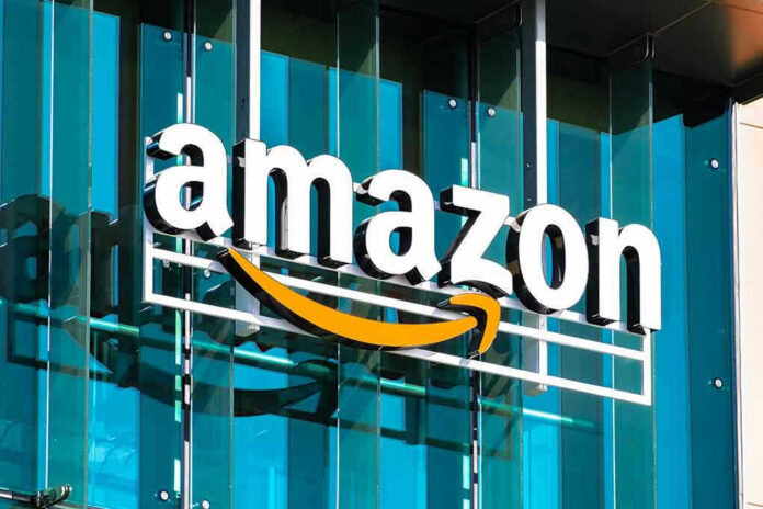 Amazon logo on a glass building facade