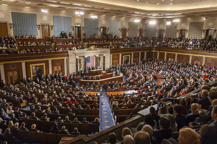 Large assembly in a government legislative chamber