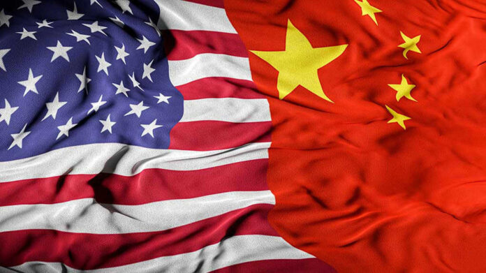 1831548649 United States flag merged with China flag.