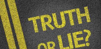 Yellow text on a black surface asking Truth or Lie?