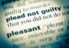 plead not guilty highlighted in a dictionary.