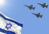 Trump Freezes Beirut Strike — For Now Israeli flag with three fighter jets flying overhead.