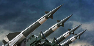 Four rockets pointed towards the sky.