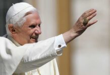 Million-Man Mystery In Madrid Pope Benedict XVI smiling and waving during a public appearance