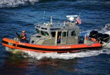 Deadly Sea Strikes, Same Drug Problem U.S. Coast Guard patrol boat speeding on open water