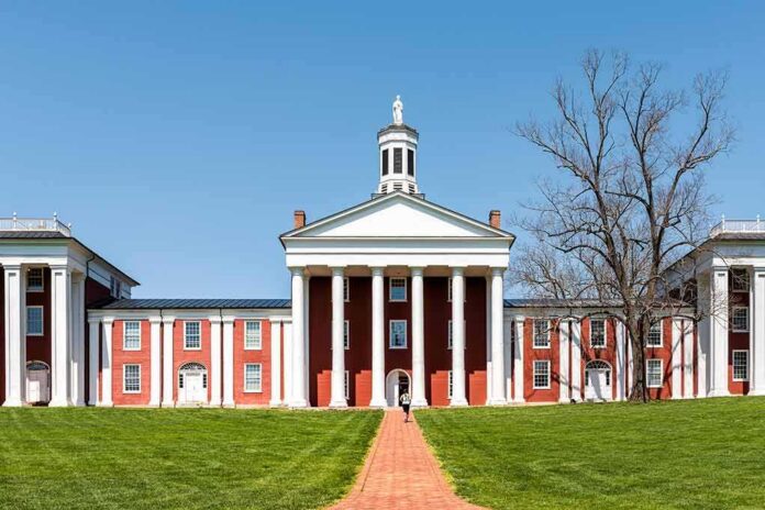 shutterstock_1224545683 Neoclassical red-brick college building with white columns and cupola
