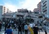 Israeli Strikes Target Suspected Hamas Operatives Rescue workers and civilians on collapsed building after earthquake