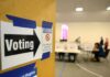 Software Error Added 6,600 Noncitizens to NJ Rolls Voting sign on door leading to polling place