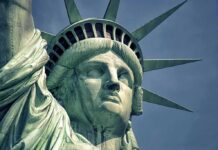 Statue of Liberty close-up with crown and face