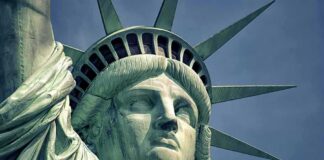 Statue of Liberty close-up with crown and face