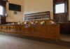 jury box in an empty courtroom