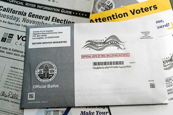 shutterstock_1830375683 Mail-in ballot envelope and voter information materials