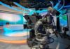 robotic television cameras on a modern news studio set