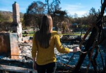 California Housing Plan Draws Survivor Backlash Woman in yellow sweater surveys burned ruins outdoors