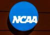 NCAA logo on a blue circular sign